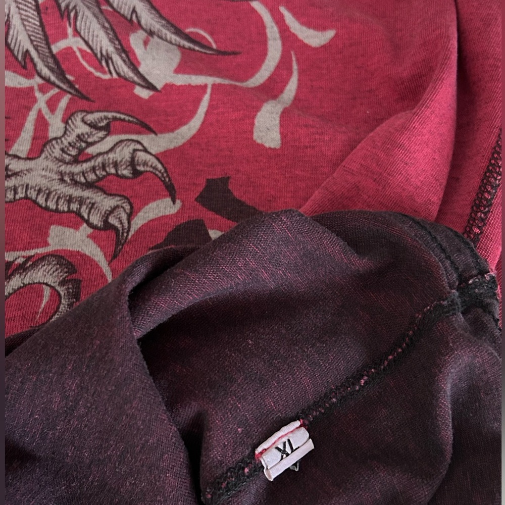 Affliction Seek and Destroy Reversible Graphic Print Burgundy Black Shirt Sz XL - Picture 8 of 11